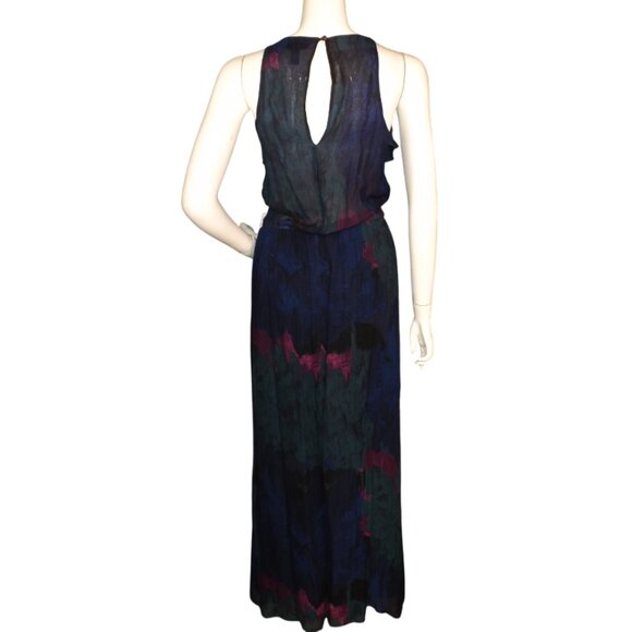 AQUA Silk Maxi Dress, M, Multicolor, Ruffle neck, Long/Full length,Keyhole back - Picture 7 of 12